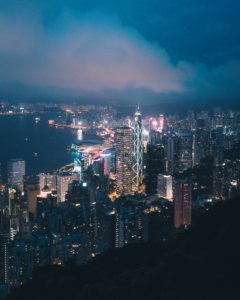 Hong Kong skyline at night as seen from Victoria Peak 