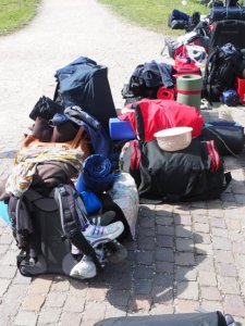 Backpacks and luggage piled up may mean you're asked for a tip by boat staff if they carry it for you