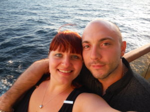 A picture of me and my partner from a Norway Fjords cruise in August, 2016