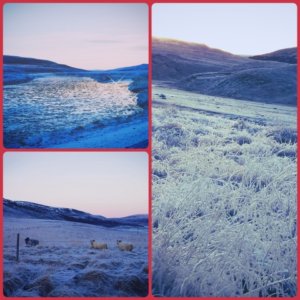 Icy picture collage taken on the way to Aldeyjarfoss waterfall in the north of Iceland